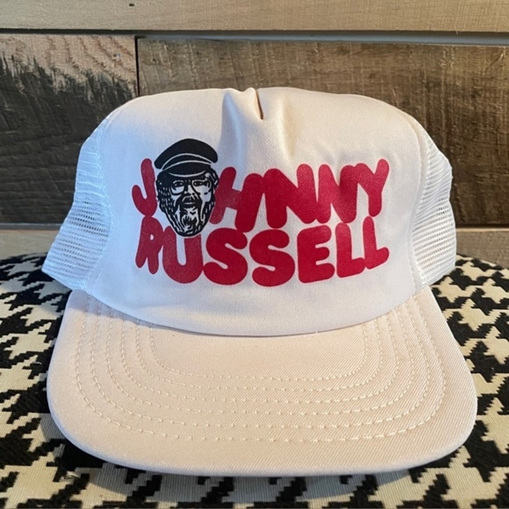 Vintage 90s Johnny Russell Mesh Back Snapback Trucker Hat Country Western Singer